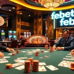 Experience the excitement of febet with poker chips and cards in a luxurious casino setting.