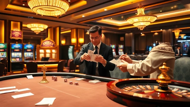 Tác giả Trần Chinh analyzing gameplay at a luxurious casino table highlighting strategic bets.