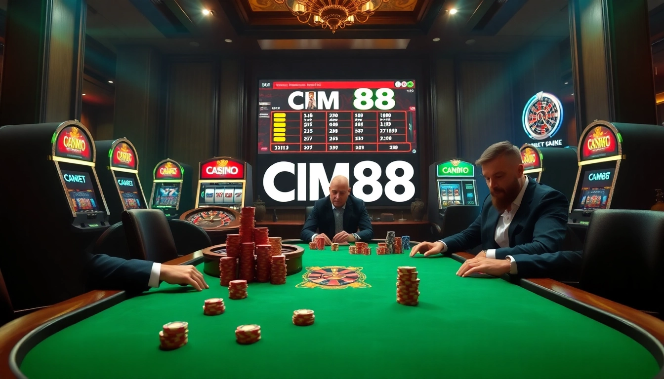 Engaging poker players at cm88 casino table with luxurious ambiance.