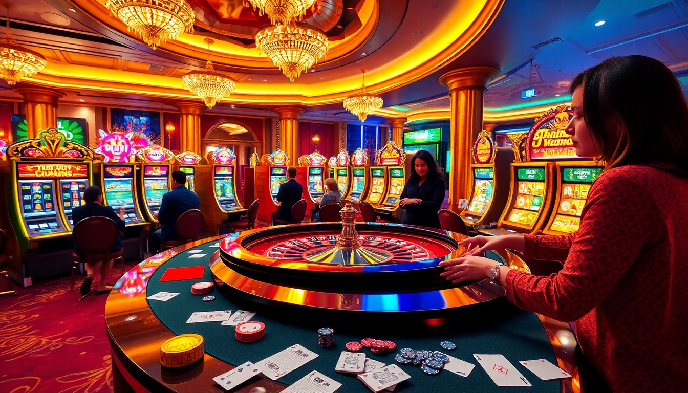 Players at an exciting roulette table in a luxurious casino featuring https://keobongda2.vip/ betting insights.
