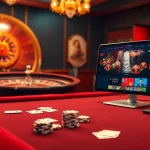 Experience thrilling gambling at https://789club.quest/ with a luxurious poker table and roulette wheel illuminated in an elegant casino setting.
