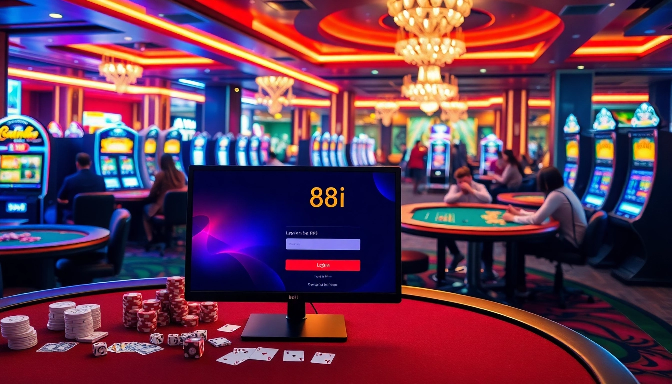 Engaging casino scene showcasing vibrant gaming action and the keyword 88i đăng nhập prominently displayed.