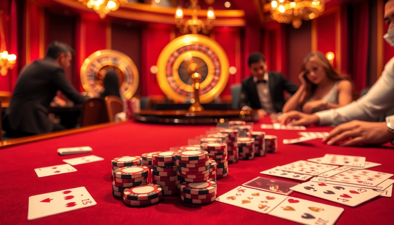Experience thrilling poker action at dh88vn.com with vibrant cards, chips, and an engaging roulette wheel.