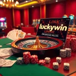 Experience the excitement of online gambling at link luckywin with a captivating casino scene featuring roulette, poker, and slot machines.