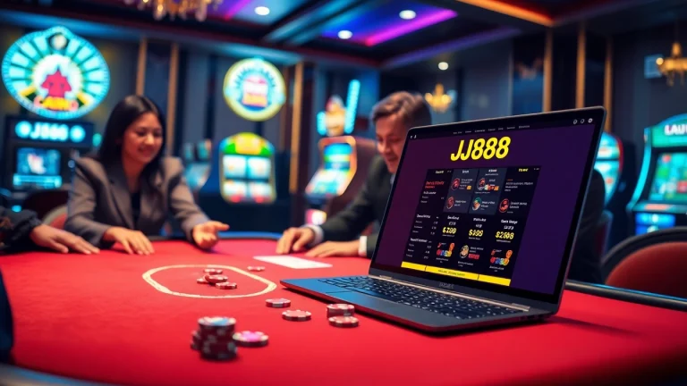 Players engaged in a thrilling BJ88 blackjack game at a luxurious casino table.