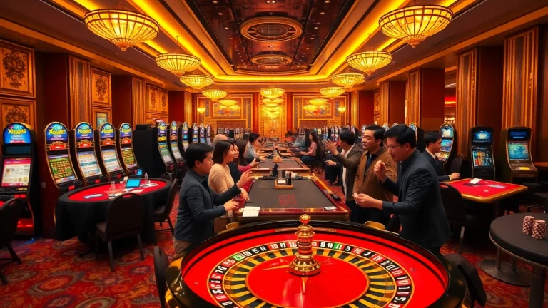 Players celebrating a win at a luxurious xin88 casino's roulette table, surrounded by vibrant gaming elements.