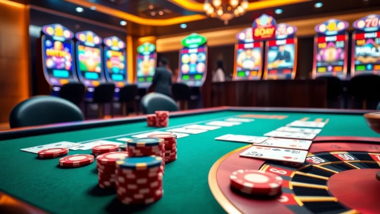 Exciting casino gaming scene featuring table games and slot machines at 8day.