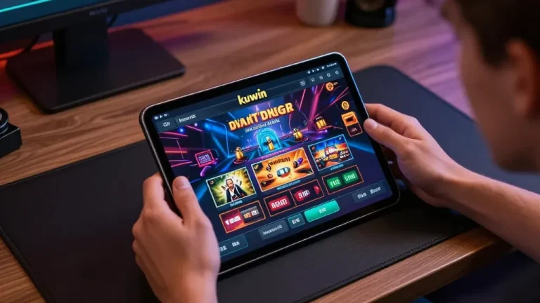 Engaging scene of kuwin đăng nhập on a tablet, highlighting dynamic online gambling action.