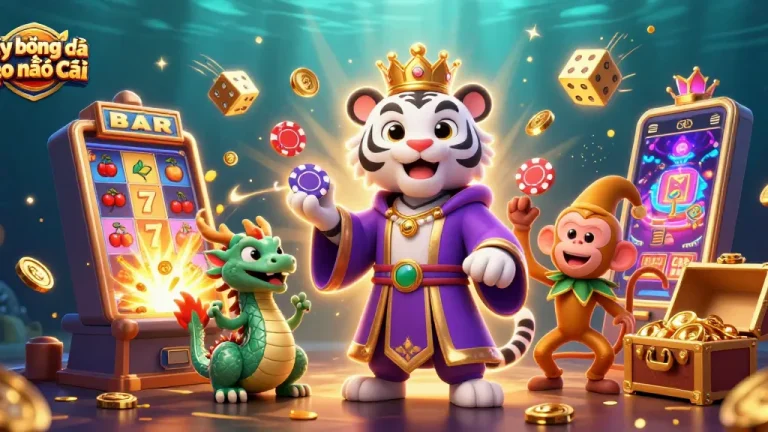 Engage with tỷ lệ bóng đá kèo nhà cái through vibrant casino illustration featuring playful characters and dynamic gaming elements.