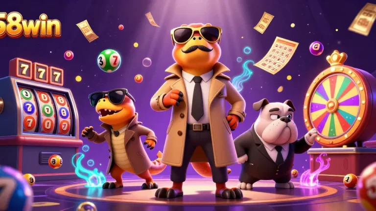 Engage with 58win's dynamic casino scene filled with animated raptors and vibrant gaming elements.