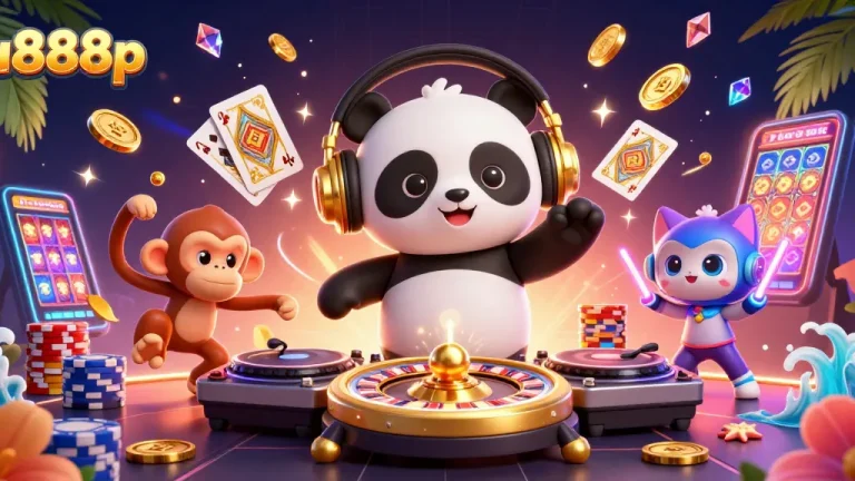Experience the excitement of u888p with vibrant characters enjoying casino gaming and vibrant visuals.