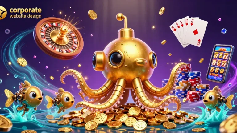 Experience the allure of corporate website design with a vibrant 3D casino-themed artwork.