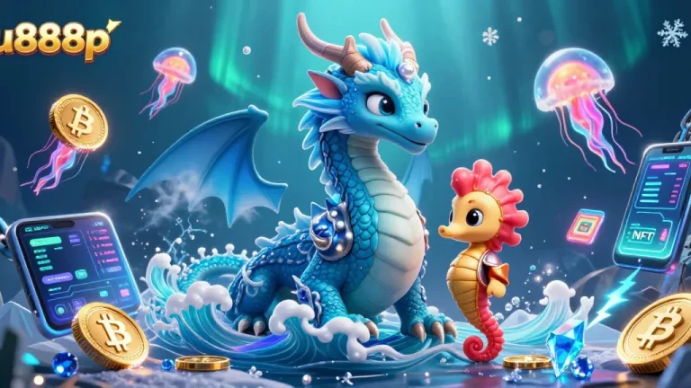 Experience exhilarating moments in u888p with vibrant creatures and digital currency elements in a lively scene.